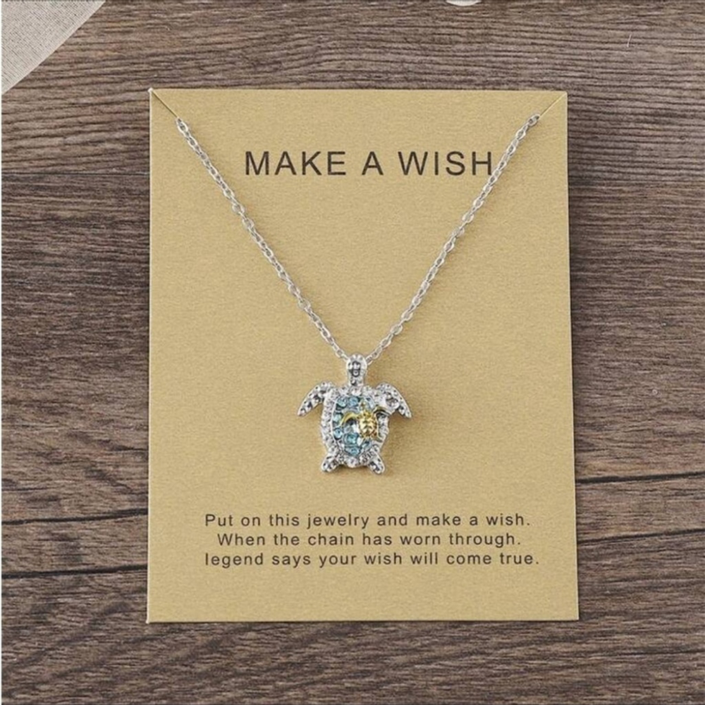⚠️Clearance Rhinestone Sea Turtle Pendant Silver Necklace SS - Picture 1 of 5